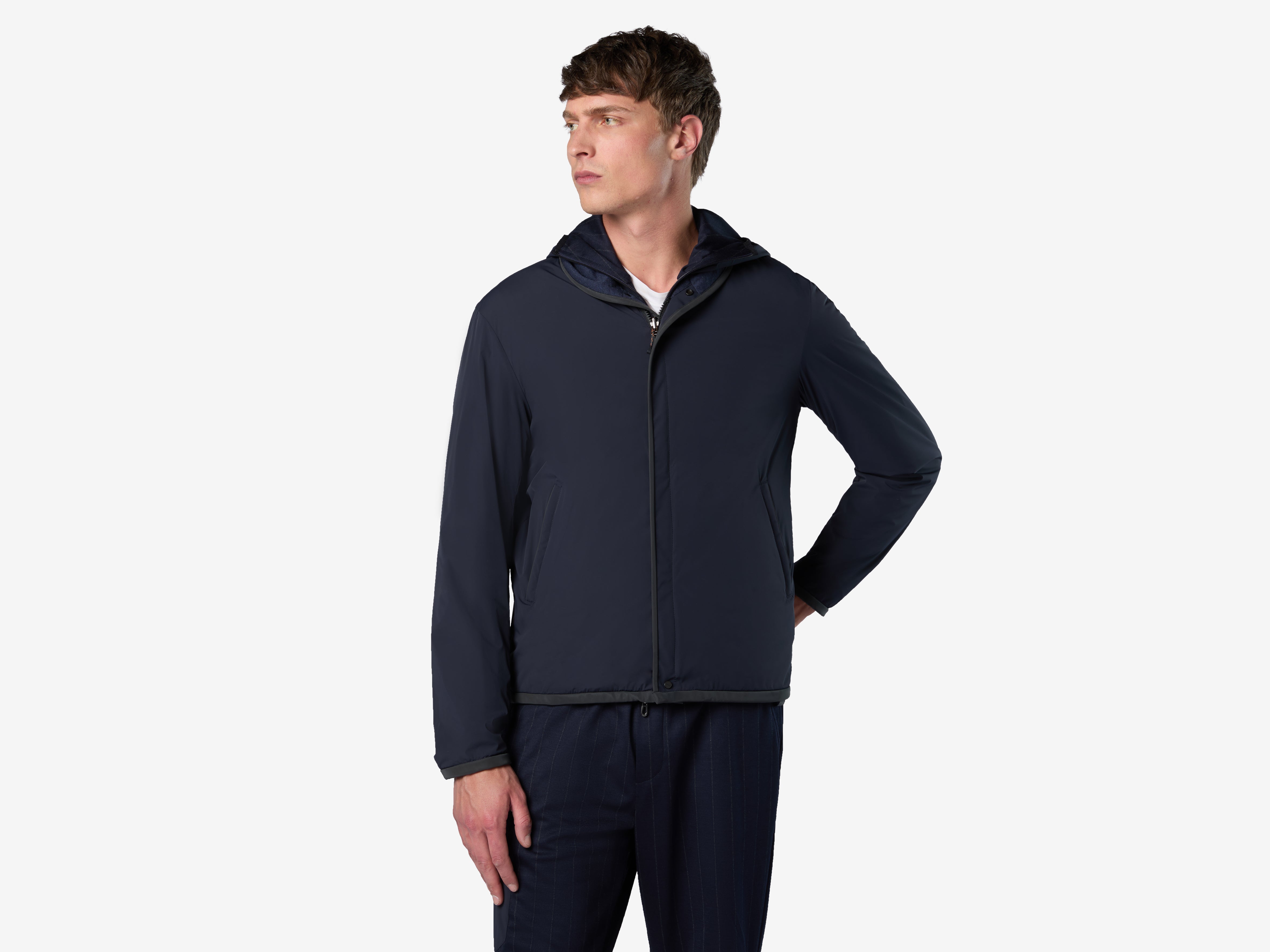Reversible tech fabric, cotton and cashmere jacket - blue | SEASE