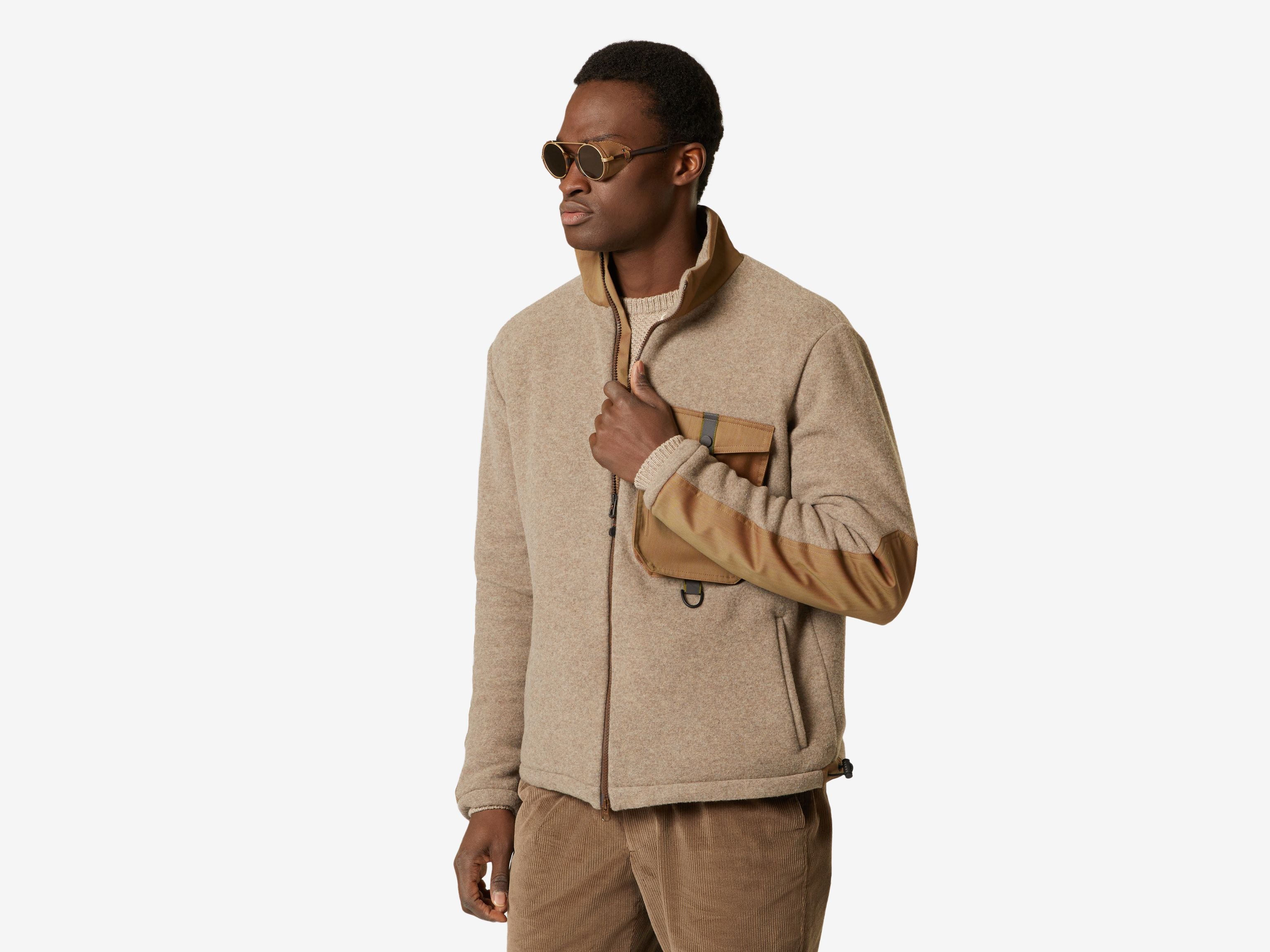 Felpa doppio jersey lana e cashmere con zip marrone | SEASE