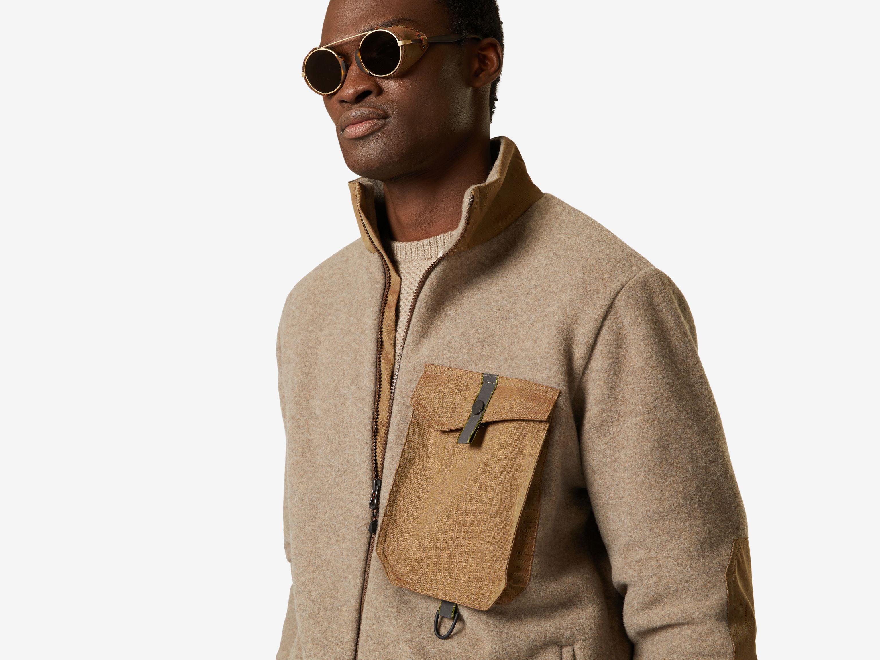 Felpa doppio jersey lana e cashmere con zip marrone | SEASE