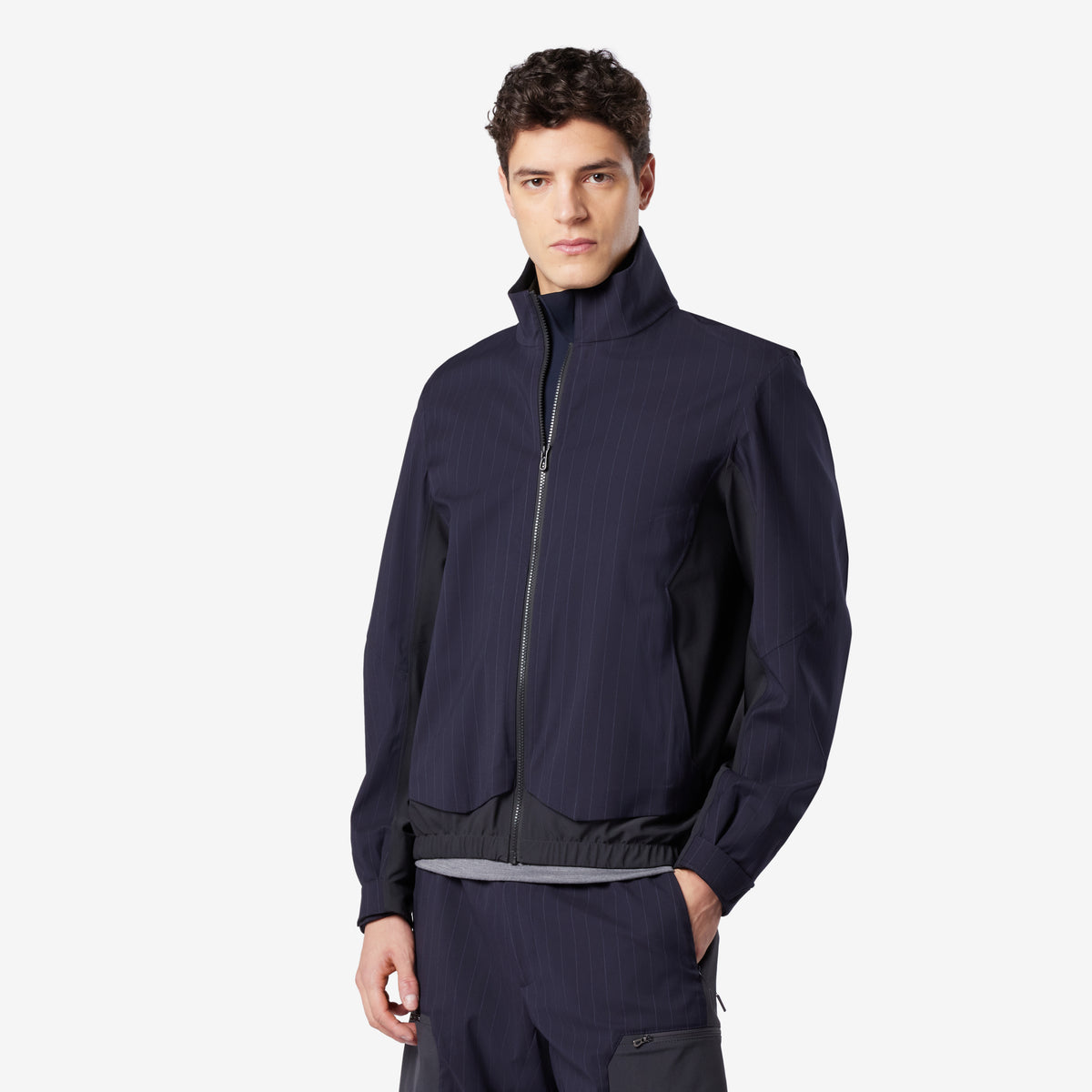 Laminated stretch wool and nylon shell jacket - blue | SEASE