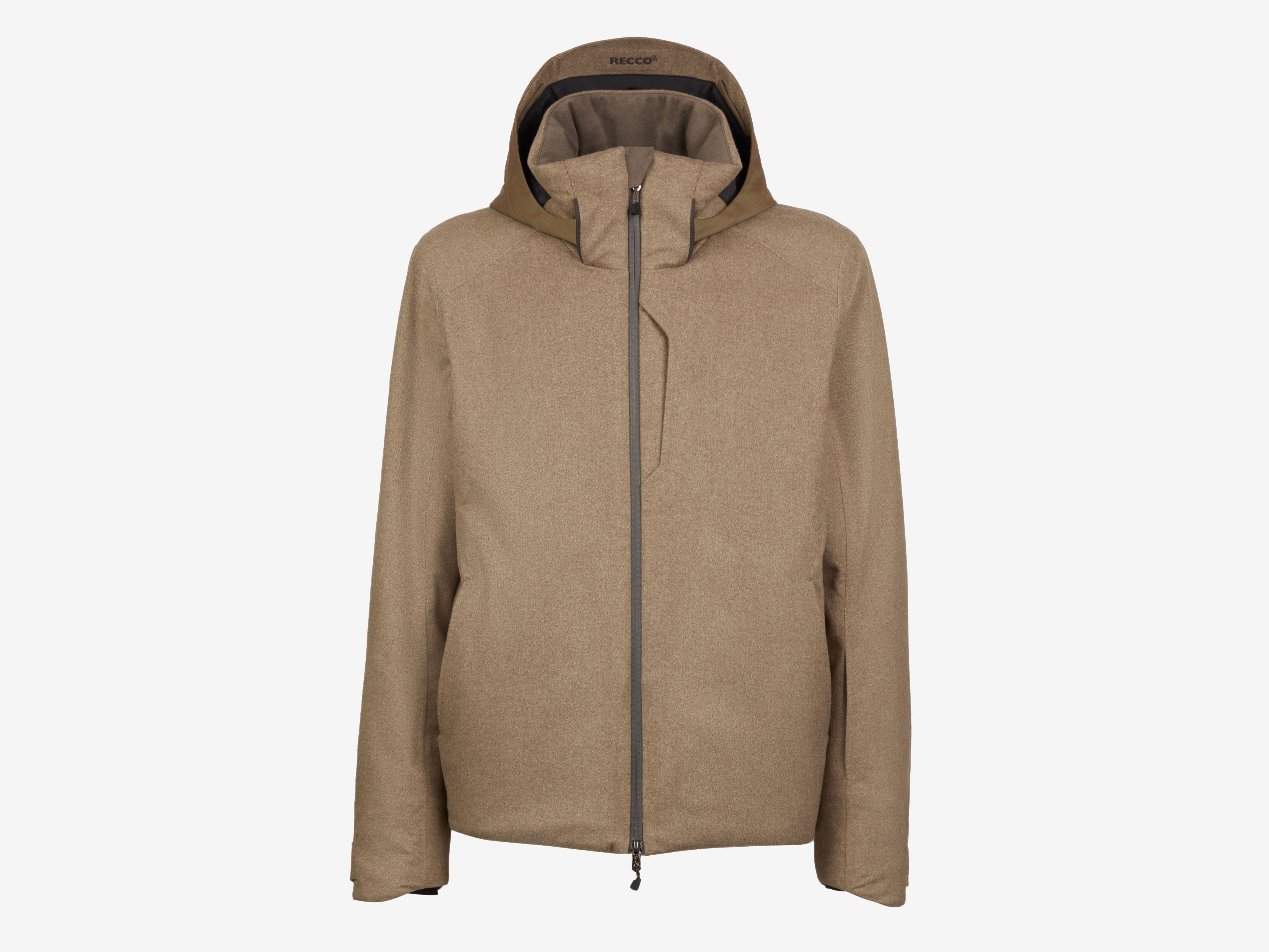 Giacca imbottita in cashmere con cappuccio e membrana idrofila